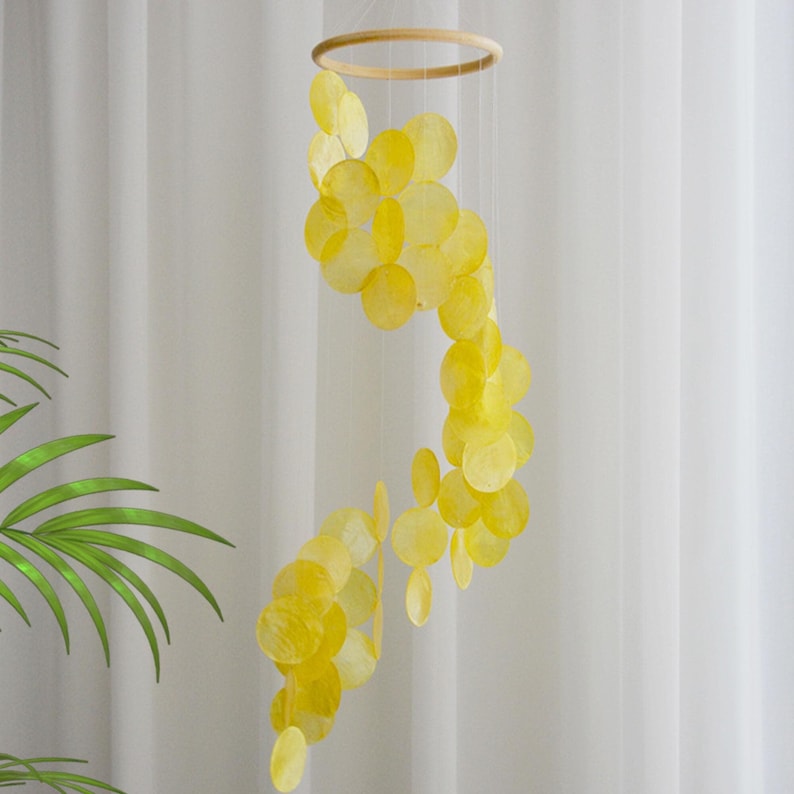 Carillon éolien jaune en forme de coquille Capiz à suspendre, attrape-rêves bohème, décoration de jardin, multicolore