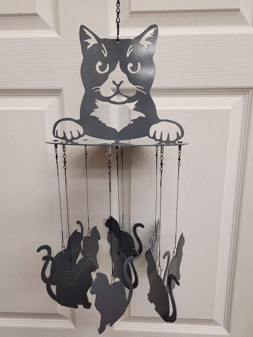 Carillon éolien décoratif en acier découpé au plasma, motif chat, 81 cm, intérieur/extérieur