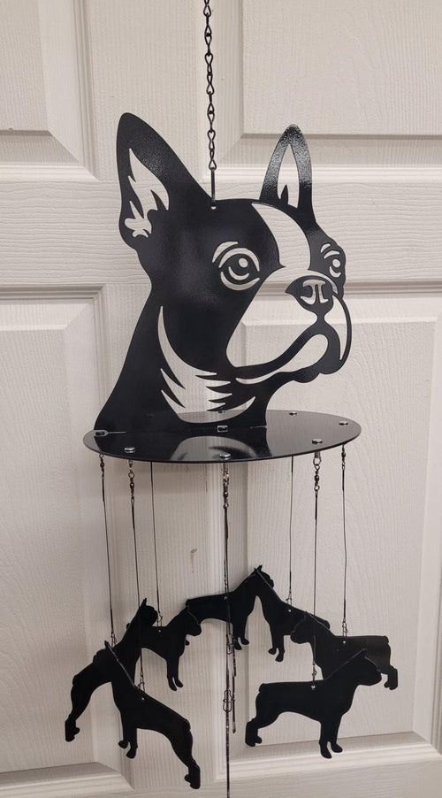 Carillon éolien Boston Terrier en acier découpé au plasma, 81 cm, décoration intérieure et extérieure