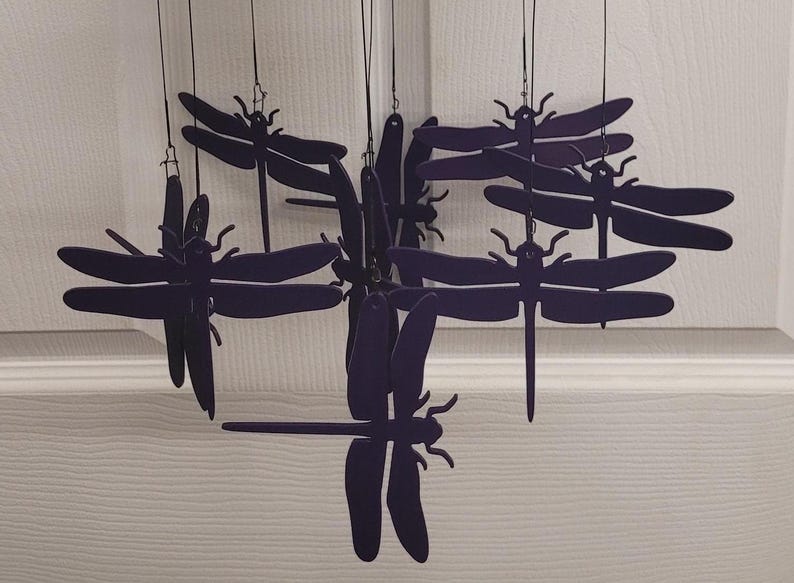 Carillon éolien libellule en acier découpé au plasma pour décoration de jardin, 81 cm, peint à la main avec finition antirouille