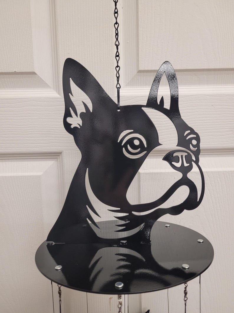 Carillon éolien Boston Terrier en acier découpé au plasma, 81 cm, décoration intérieure et extérieure