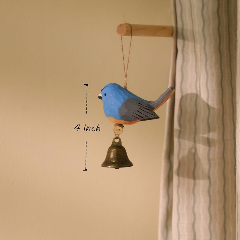 Ornement d'oiseau en bois sculpté à la main, Bleu, Décoration d'intérieur et de Noël