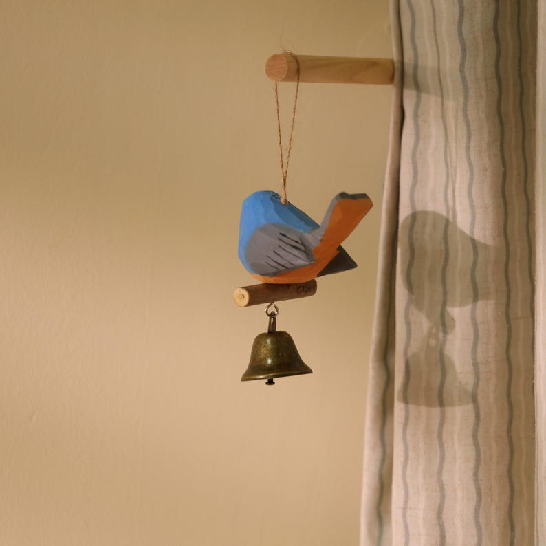Ornement d'oiseau en bois sculpté à la main, Bleu, Décoration d'intérieur et de Noël