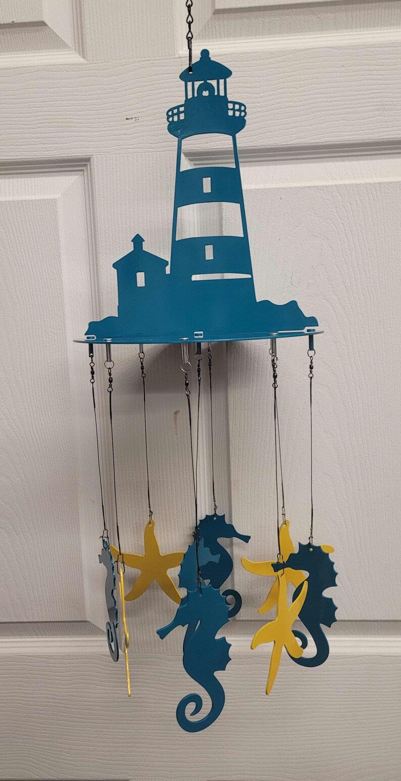 Carillon éolien en acier découpé au plasma, thème océan, hippocampe et étoile de mer, décoration intérieure et extérieure, 81 cm
