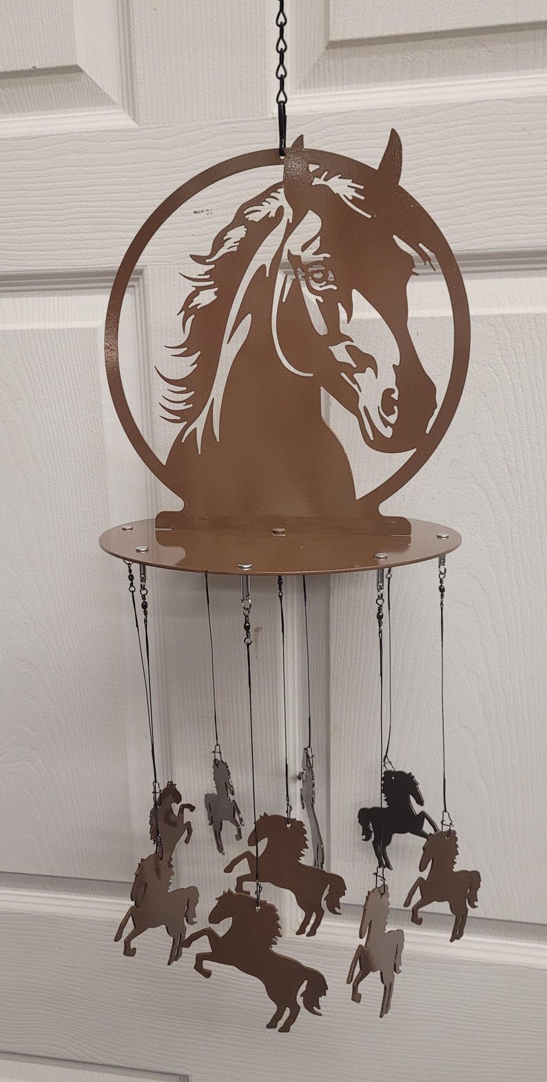 Carillon éolien cheval en acier découpé au plasma, décor intérieur extérieur