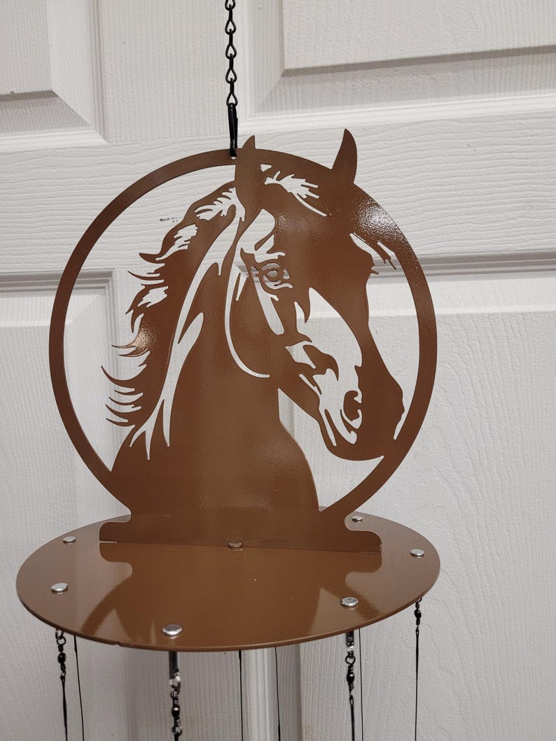 Carillon éolien cheval en acier découpé au plasma, décor intérieur extérieur