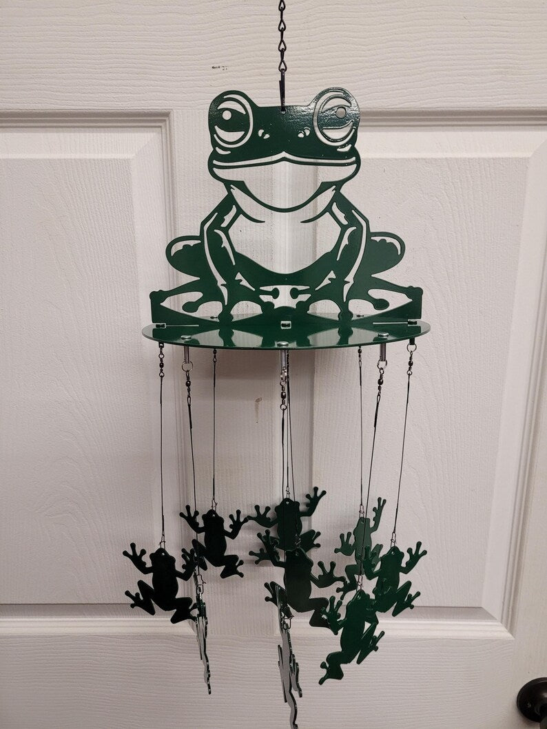 Carillon éolien grenouille en acier découpé au plasma, décoration extérieure et intérieure, peint à la main, 81 cm
