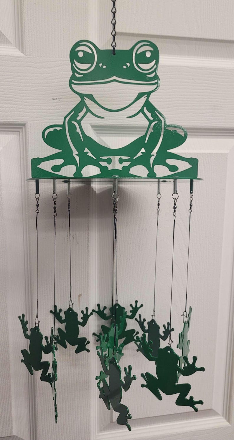 Carillon éolien grenouille en acier découpé au plasma, décoration extérieure et intérieure, peint à la main, 81 cm