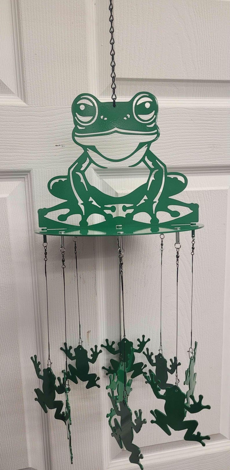 Carillon éolien grenouille en acier découpé au plasma, décoration extérieure et intérieure, peint à la main, 81 cm