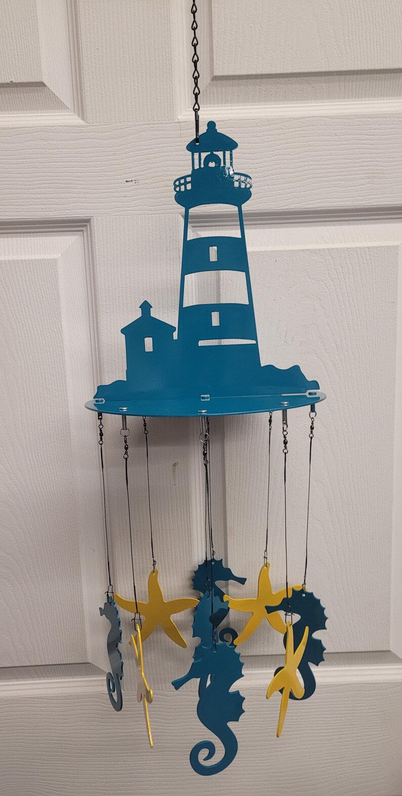 Carillon éolien en acier découpé au plasma, thème océan, hippocampe et étoile de mer, décoration intérieure et extérieure, 81 cm