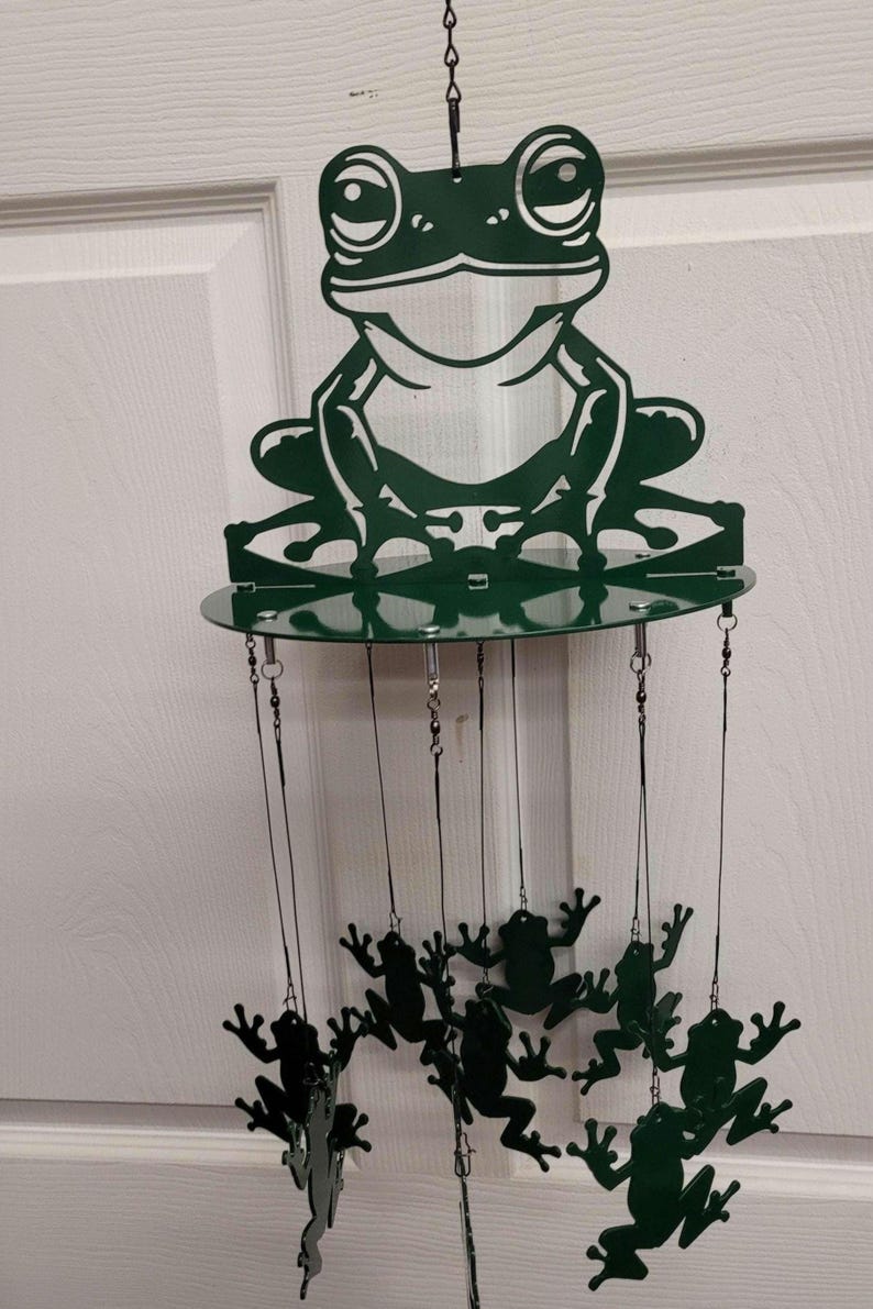 Carillon éolien grenouille en acier découpé au plasma, décoration extérieure et intérieure, peint à la main, 81 cm