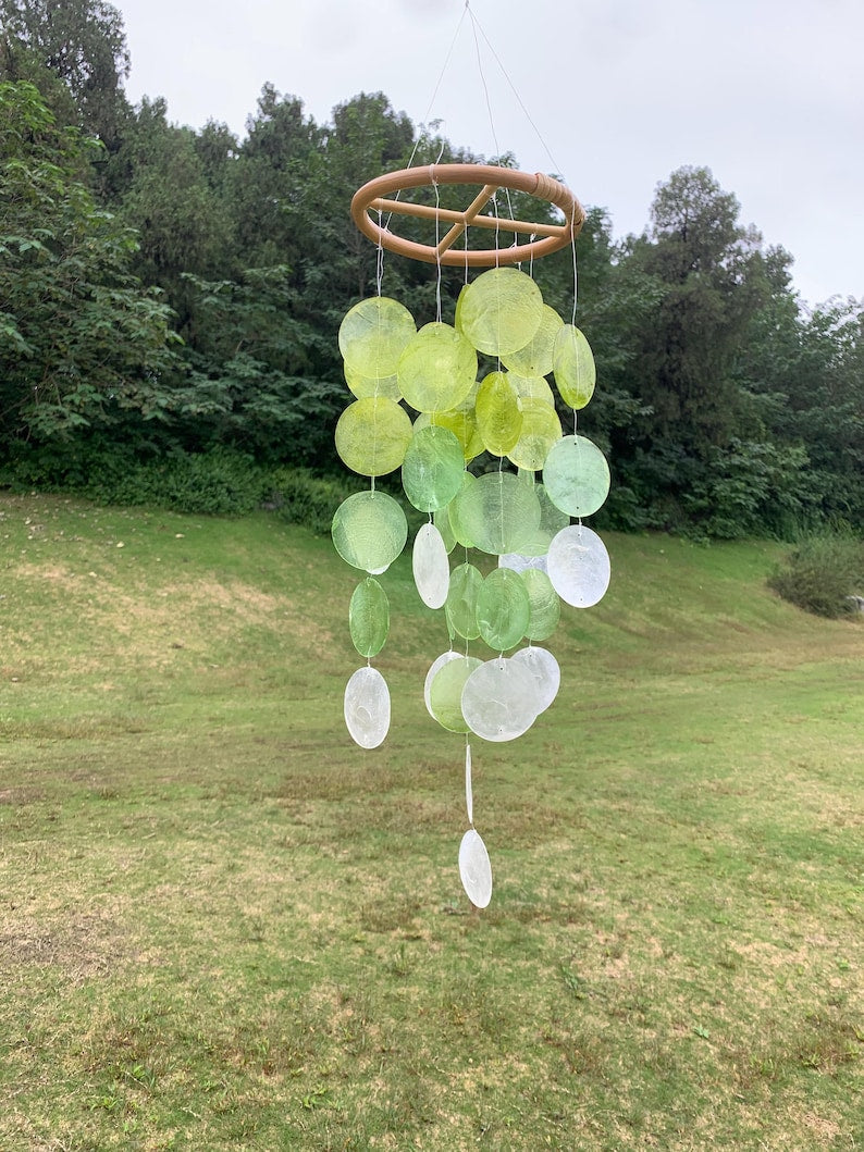 Carillon éolien en coquillage Capiz naturel, 35 coquillages violets, 69 cm, décoration intérieure et extérieure