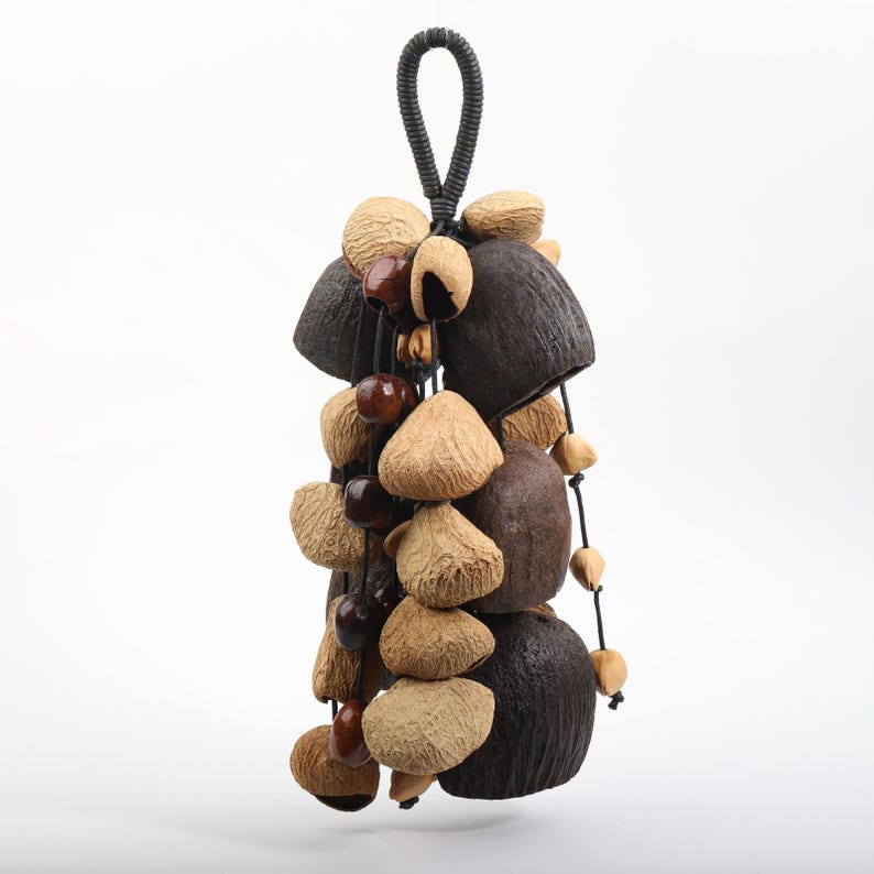 Carillon Éolien en Fruits Naturel 12,99 Pouces, 51 Pièces Coquillages Chacha Panj Pala Salin, Suspension Décorative pour Cour et Jardin