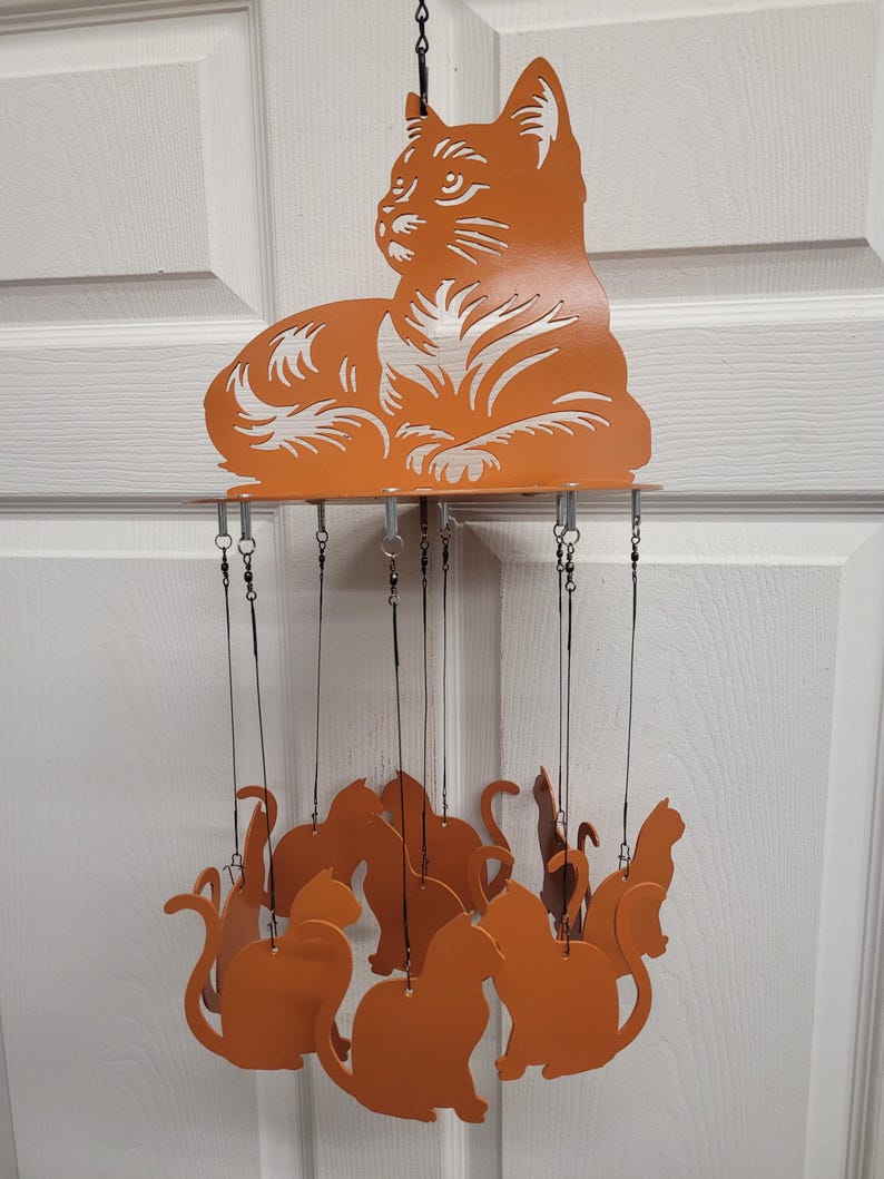 Carillon éolien chat couché en acier découpé au plasma, 81 cm, décoration intérieure et extérieure
