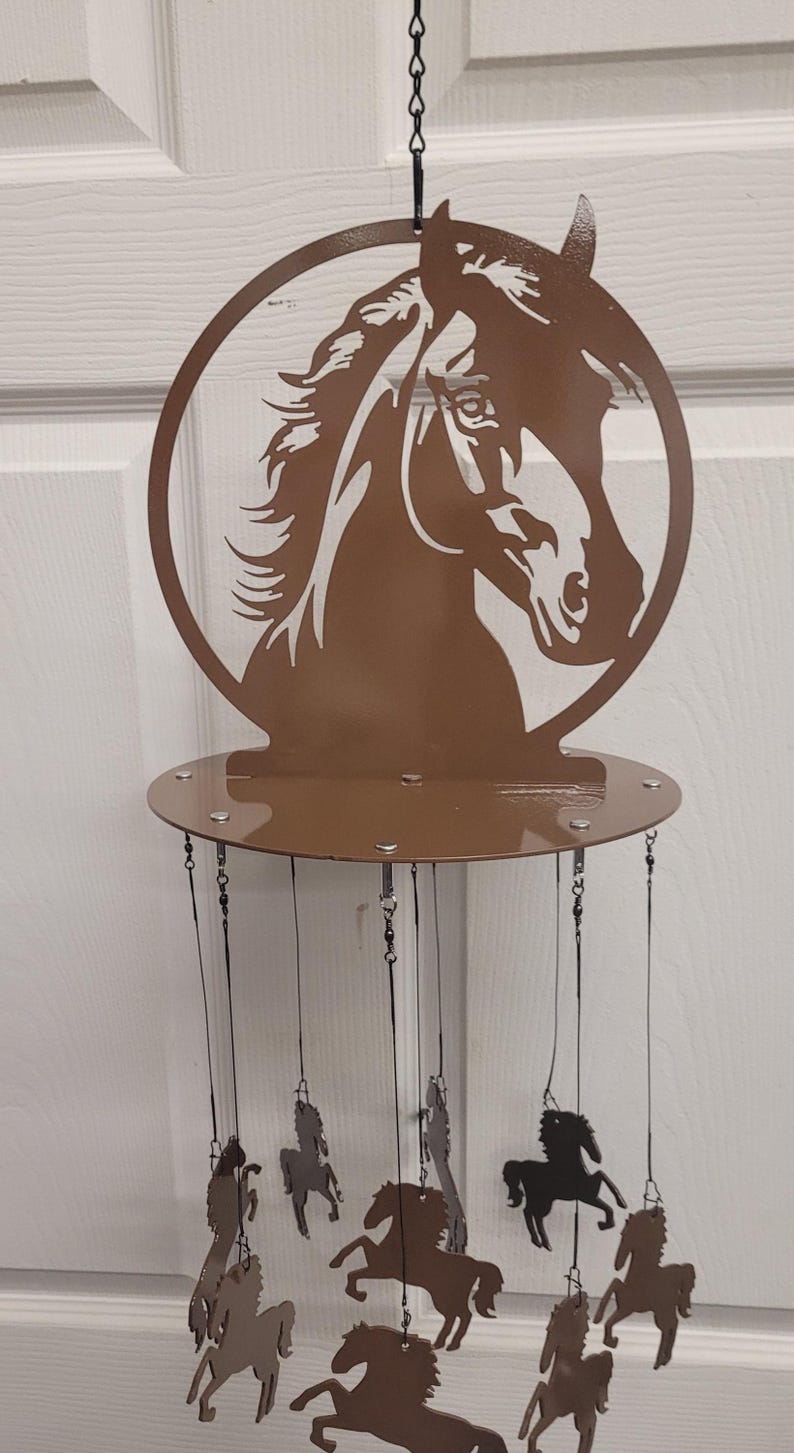 Carillon éolien cheval en acier découpé au plasma, décor intérieur extérieur