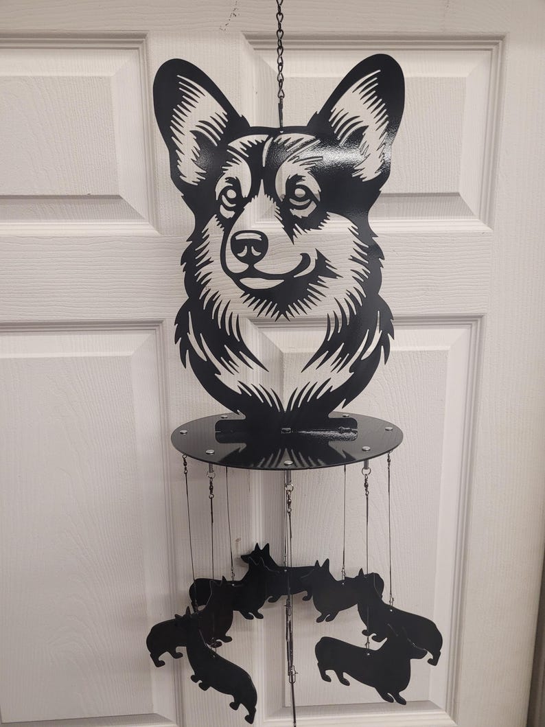 Carillon éolien en acier découpé au plasma, motif Corgi, décoration intérieure et extérieure, 81 cm