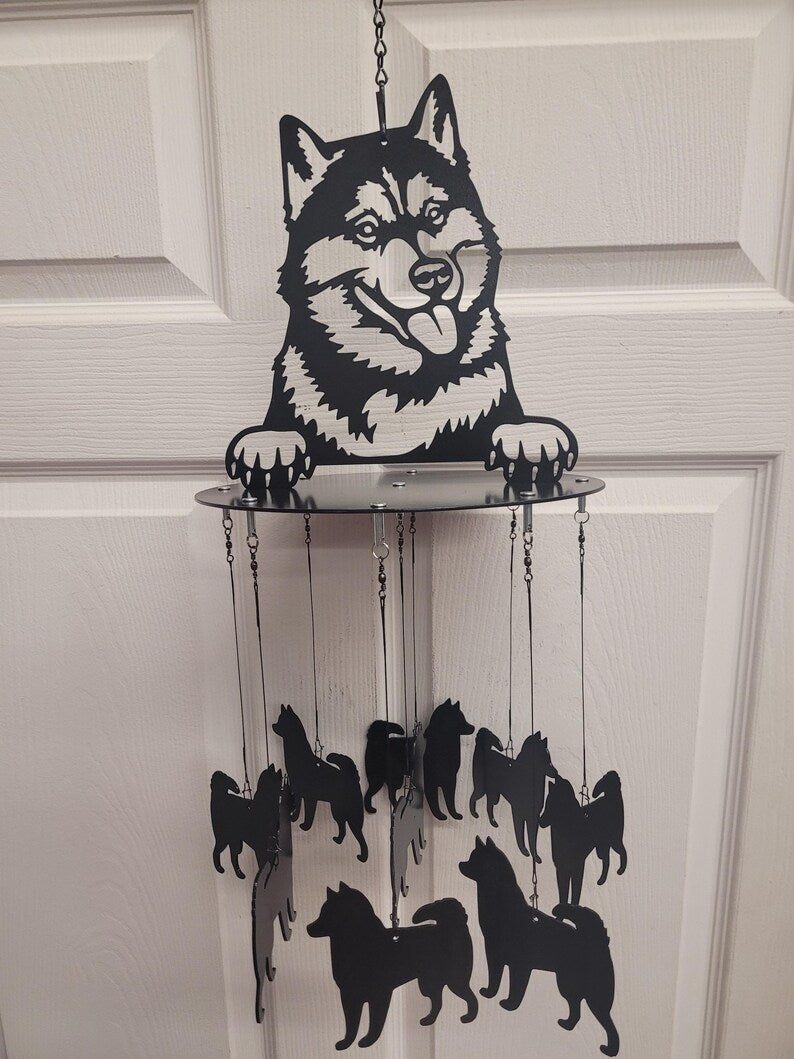 Carillon éolien extérieur Husky, acier découpé au plasma, peint à la main, 81 cm