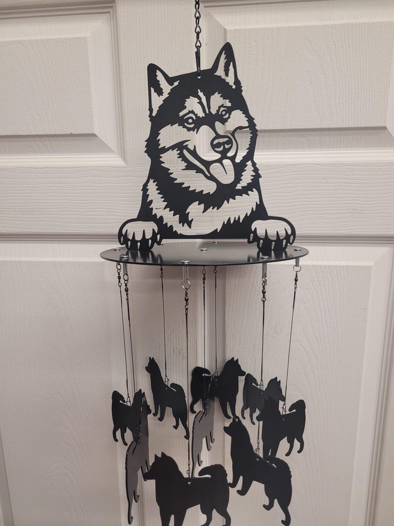 Carillon éolien extérieur Husky, acier découpé au plasma, peint à la main, 81 cm