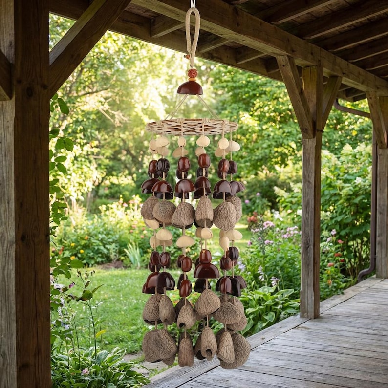 Carillon éolien en coquillages 22 po, 111 pièces, sons naturels, décor de jardin et balcon