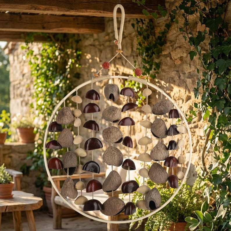 Carillon éolien en coquillages de 17 po, 72 pièces dont panji, son naturel, décoration de cour et balcon