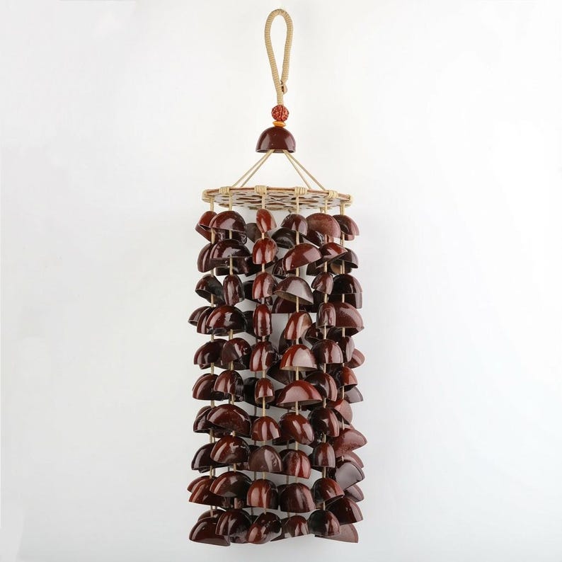 Carillon éolien en coquilles de fruit, 40 cm, 121 pièces, décoration extérieure pour cour et balcon, sons naturels apaisants