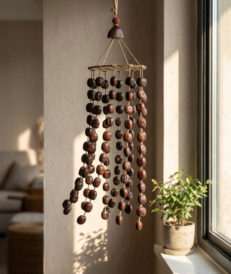 Carillon Éolien en Coquille de Fruit, 111 Pièces, 50 cm, Son Naturel, Décoration de Cour et Balcon