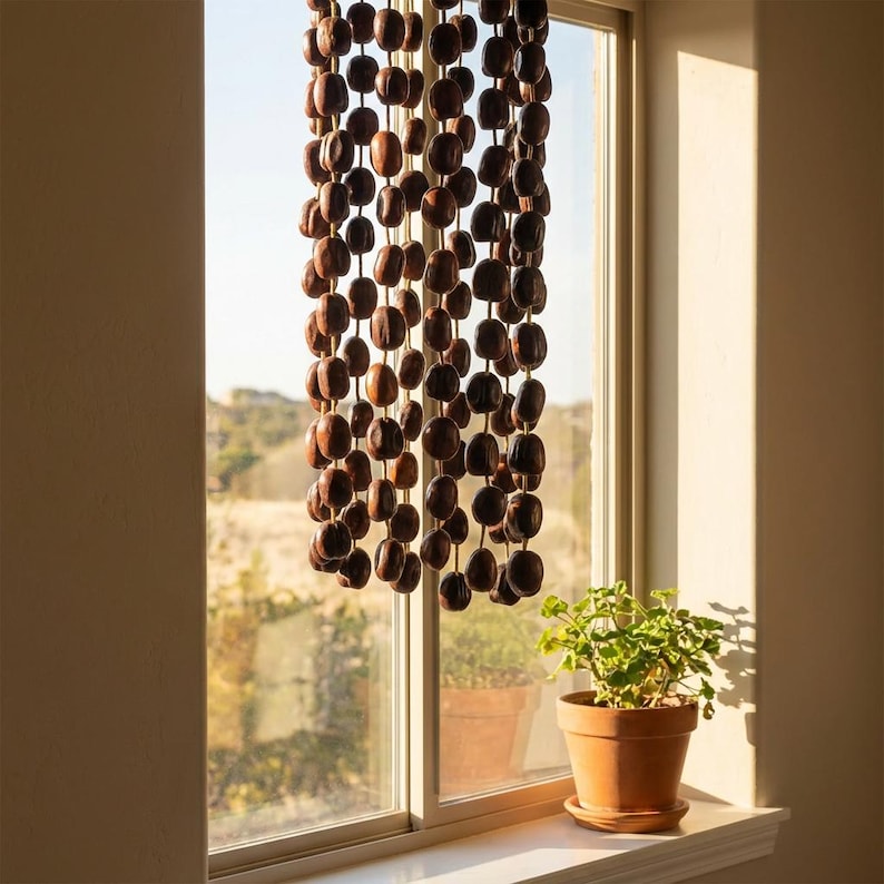 Carillon Éolien en Coquille de Fruit, 111 Pièces, 50 cm, Son Naturel, Décoration de Cour et Balcon