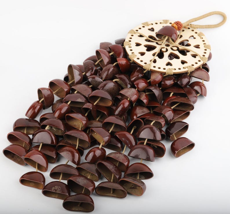 Carillon éolien en coquilles de fruit, 40 cm, 121 pièces, décoration extérieure pour cour et balcon, sons naturels apaisants