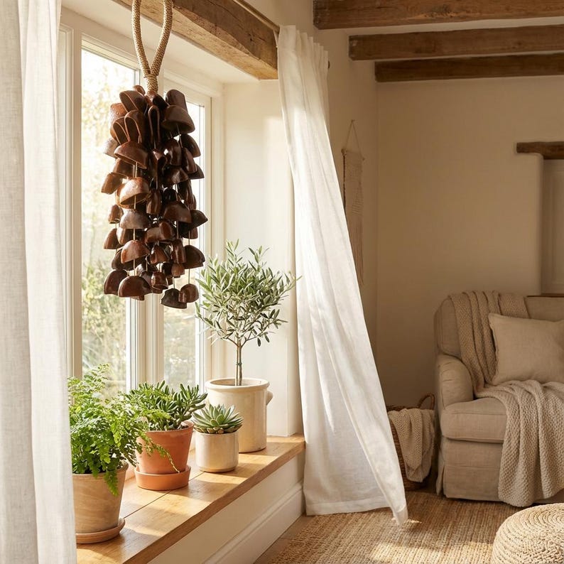 Carillon éolien en coquilles de fruits de 14,5 po, 84 pièces, son naturel apaisant, pour cour et balcon