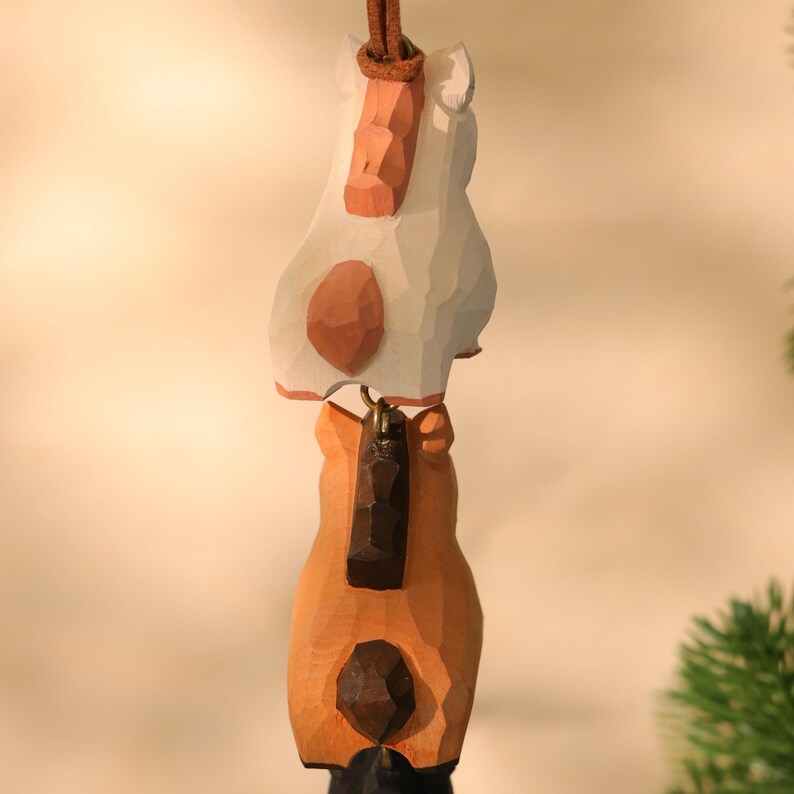 Ornement de cloche en bois avec animaux de la ferme empilés, suspension décorative rustique pour sapin de Noël et maison