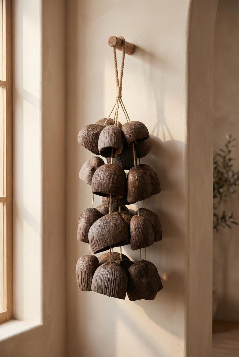 Carillon Éolien en Coquillages Salins, Décor Naturel pour Cour et Balcon, Sons Doux et Naturels