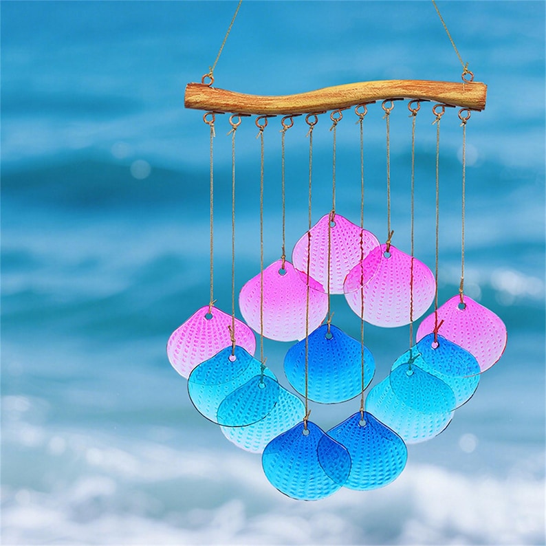 Carillon éolien attrape-soleil en vitrail, verre coloré peint à la main, motifs côtiers, suspension intérieure extérieure, 6 modèles, 52-60 cm