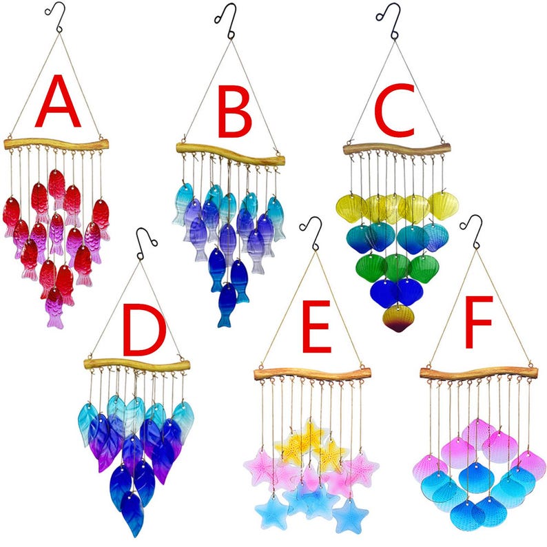 Carillon éolien attrape-soleil en vitrail, verre coloré peint à la main, motifs côtiers, suspension intérieure extérieure, 6 modèles, 52-60 cm