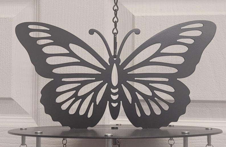 Carillon éolien papillon en acier découpé au plasma, décoration de jardin, 25 cm de diamètre, 81 cm de long, peint à la main, antirouille