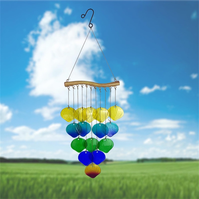 Carillon éolien attrape-soleil en vitrail, verre coloré peint à la main, motifs côtiers, suspension intérieure extérieure, 6 modèles, 52-60 cm