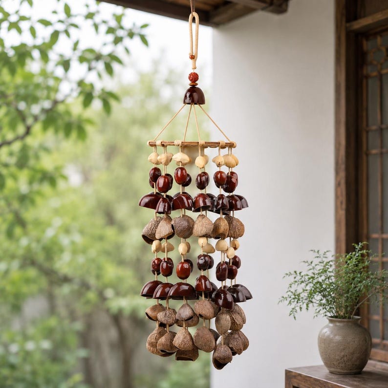 Carillon éolien en coquillages 22 po, 111 pièces, sons naturels, décor de jardin et balcon