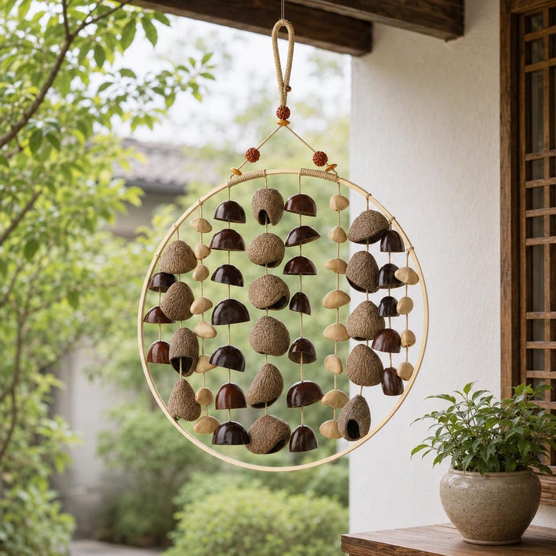 Carillon éolien en coquillages de 17 po, 72 pièces dont panji, son naturel, décoration de cour et balcon