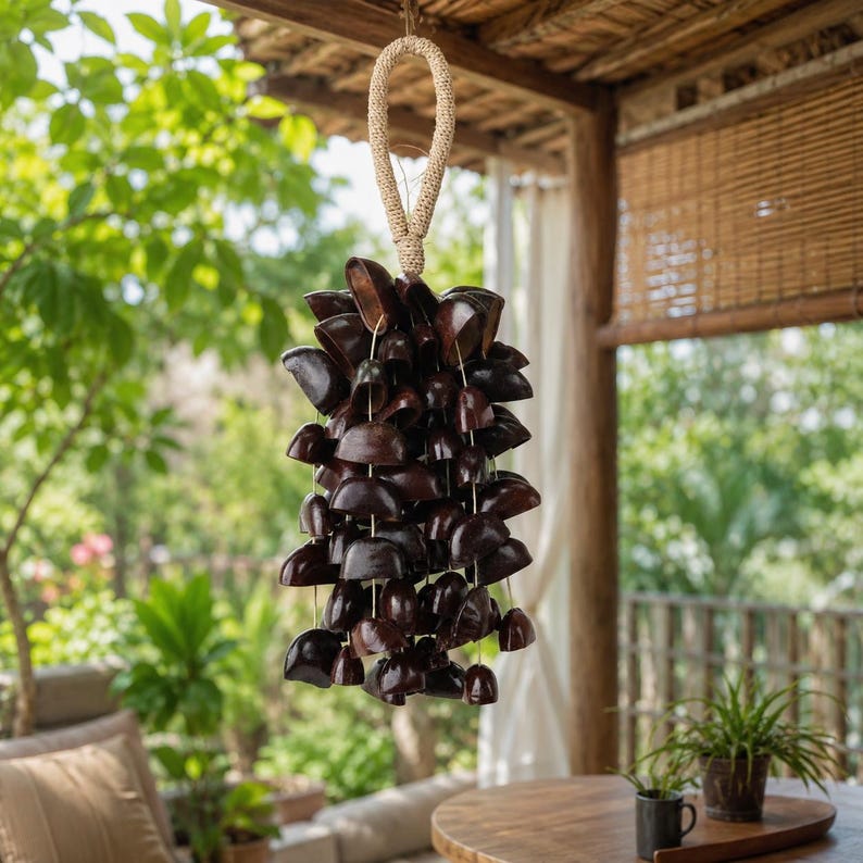 Carillon éolien en coquilles de fruits de 14,5 po, 84 pièces, son naturel apaisant, pour cour et balcon