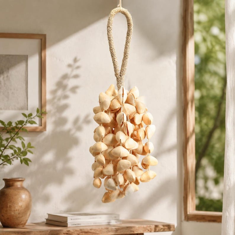 Carillon Éolien en Forme de Fruits 12,99 Pouces, 108 Pièces, Coquillages de Laurier-Rose, Son Naturel pour Jardin et Balcon