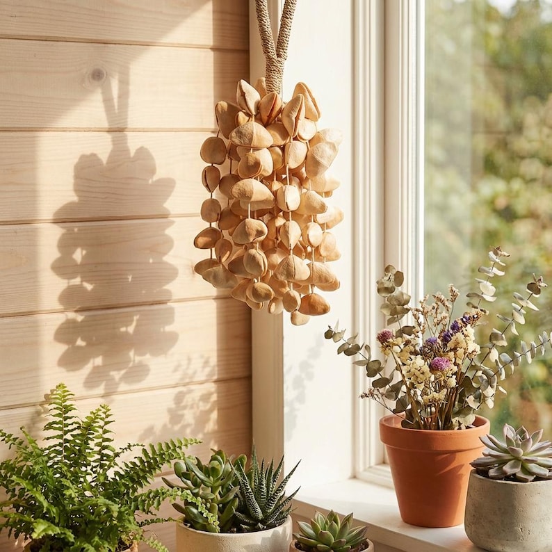 Carillon Éolien en Forme de Fruits 12,99 Pouces, 108 Pièces, Coquillages de Laurier-Rose, Son Naturel pour Jardin et Balcon