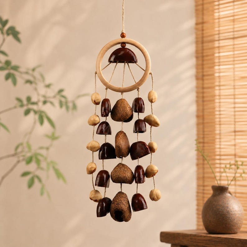 Carillon éolien en coquilles de noix de pala 14 pouces, 26 pièces, décoration de jardin suspendue pour extérieur et balcon