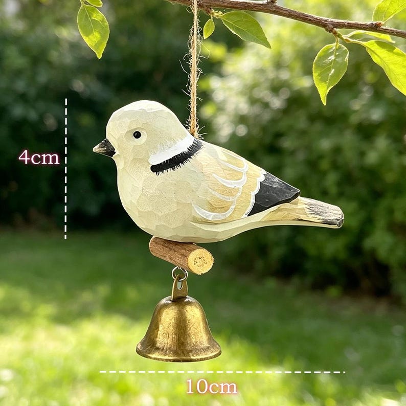 Carillon éolien tourterelle en bois sculpté à la main, clochette d'oiseau en bois et laiton, hauteur 4 cm