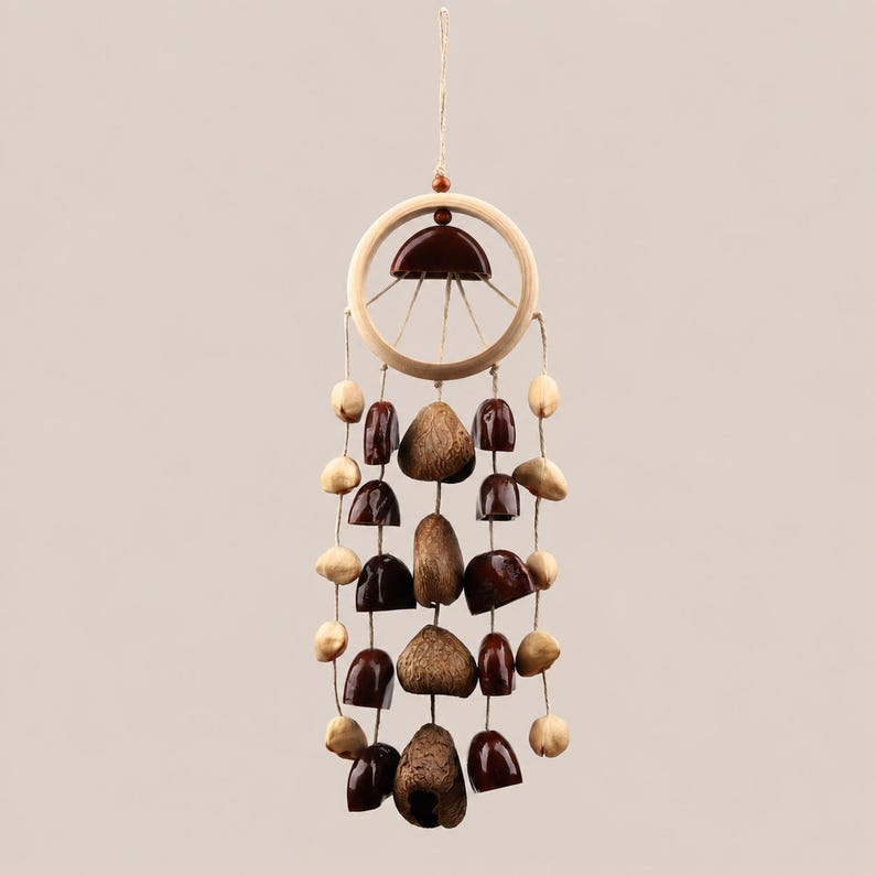Carillon éolien en coquilles de noix de pala 14 pouces, 26 pièces, décoration de jardin suspendue pour extérieur et balcon