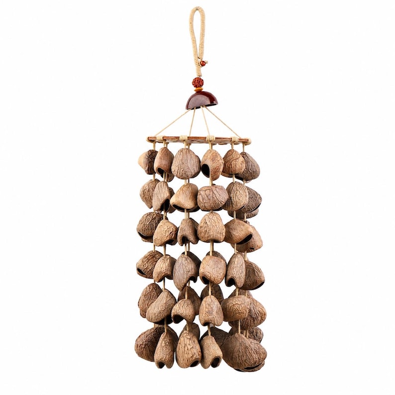 Carillon Éolien en Coquillages de 19 po, 72 Pièces de Panji, 1 Juju, Son Naturel, Décoration de Cour et Balcon