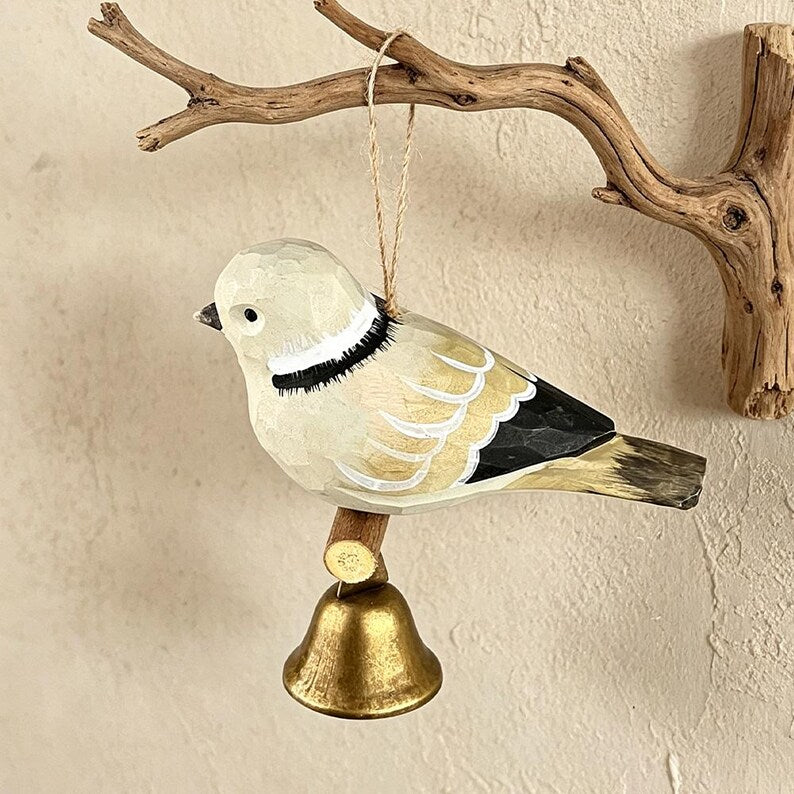 Carillon éolien tourterelle en bois sculpté à la main, clochette d'oiseau en bois et laiton, hauteur 4 cm