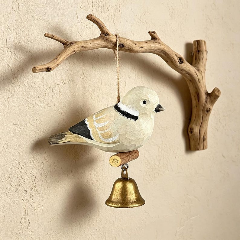Carillon éolien tourterelle en bois sculpté à la main, clochette d'oiseau en bois et laiton, hauteur 4 cm