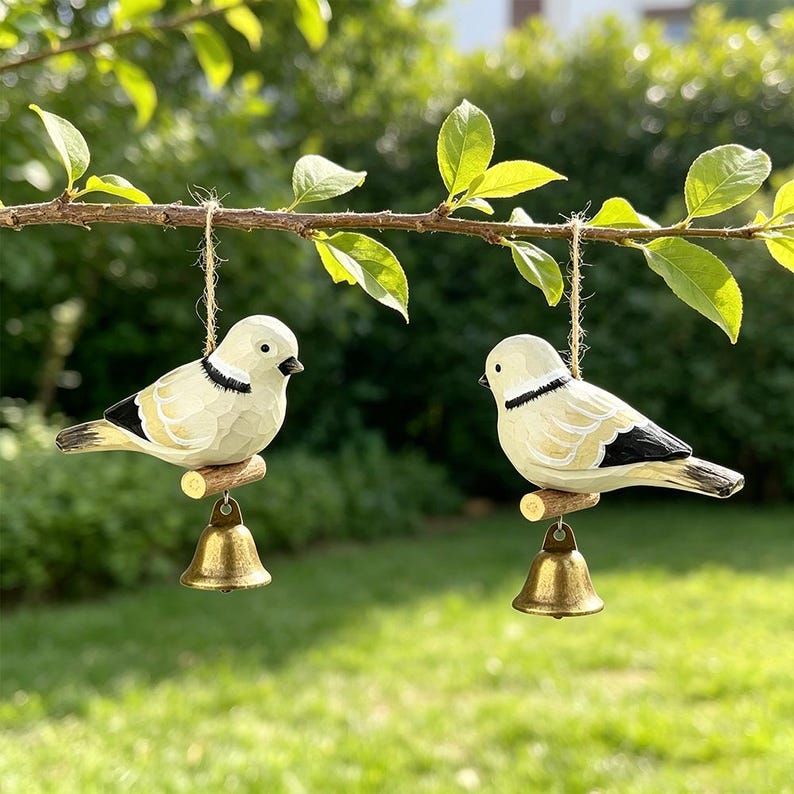 Carillon éolien tourterelle en bois sculpté à la main, clochette d'oiseau en bois et laiton, hauteur 4 cm