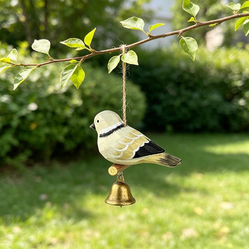 Carillon éolien tourterelle en bois sculpté à la main, clochette d'oiseau en bois et laiton, hauteur 4 cm