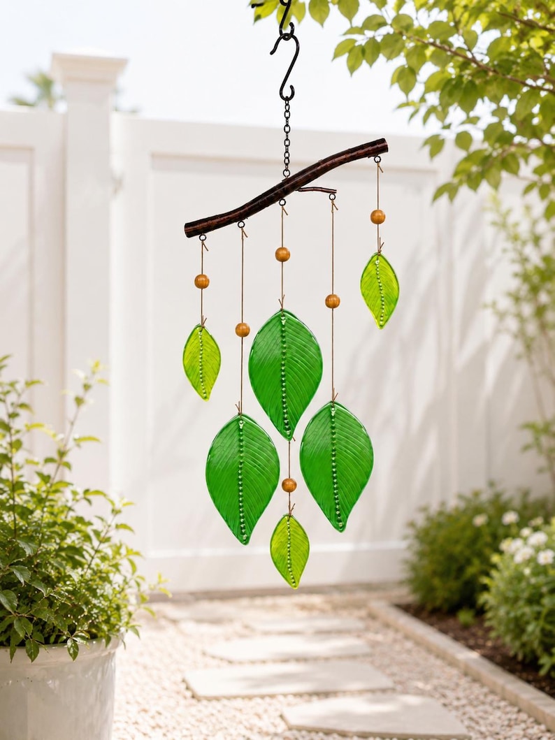 Carillon éolien en verre soufflé avec capteur de soleil, décor suspendu pour maison et jardin, 9,7 x 24,5 pouces