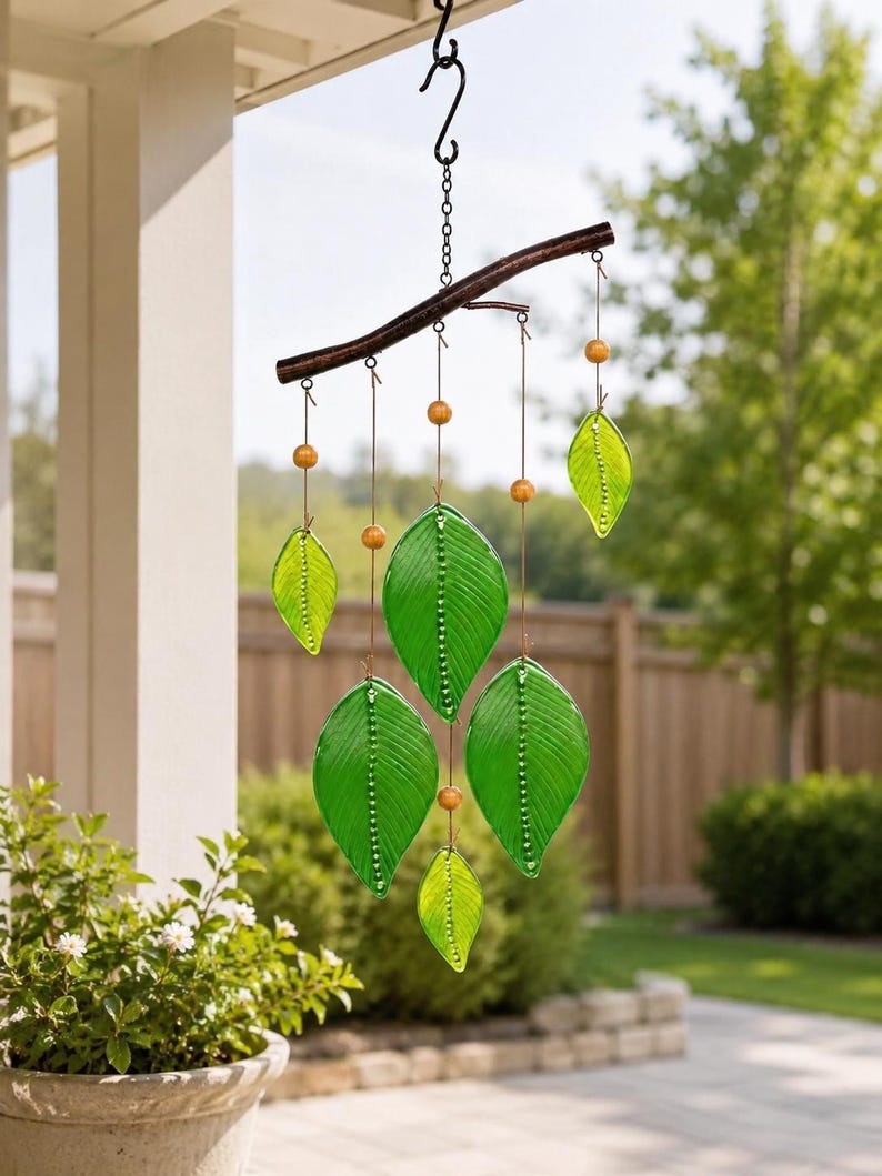Carillon éolien en verre soufflé avec capteur de soleil, décor suspendu pour maison et jardin, 9,7 x 24,5 pouces